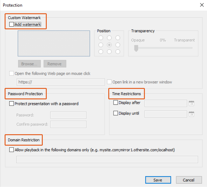 Protection options when publishing a PowerPoint presentation