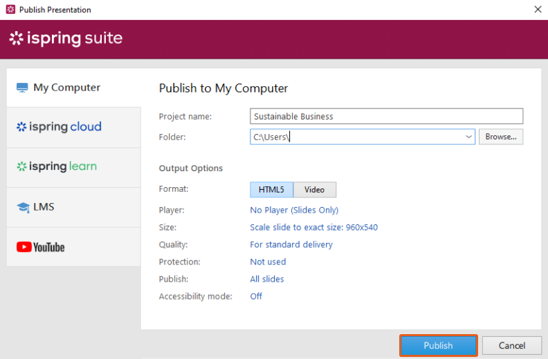 How to publish a PowerPoint presentation using iSpring Suite