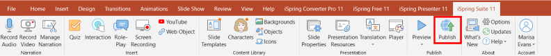 Publishing option in iSpring Suite