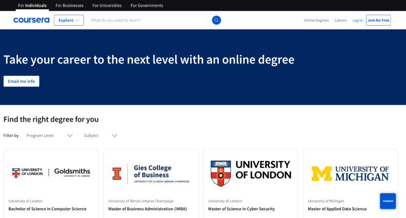 Coursera home page