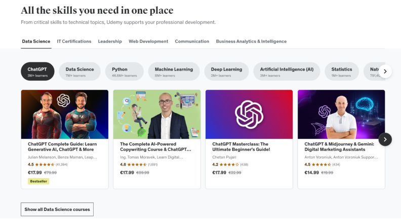 Udemy website home page