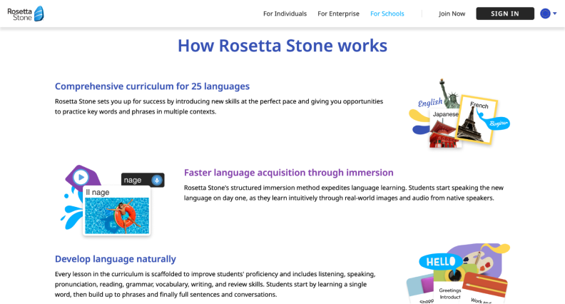 Rosetta Stone website page