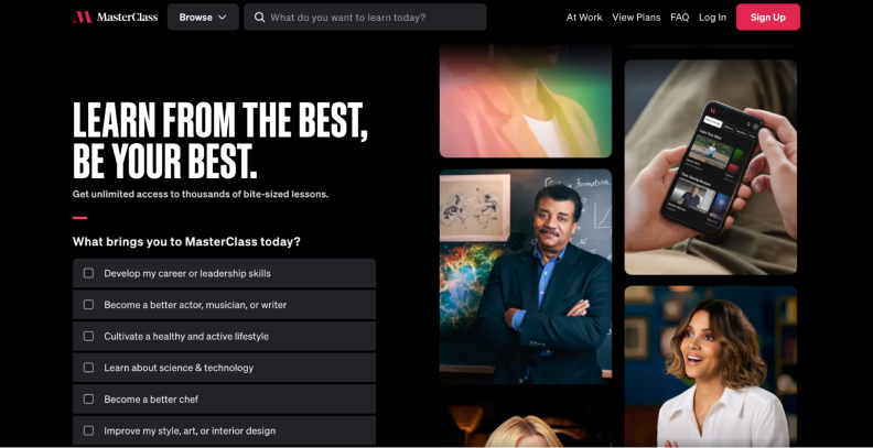 MasterClass website home page