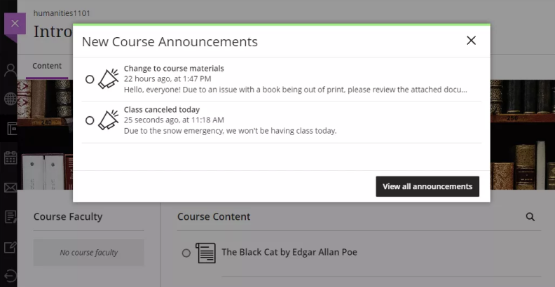 Announcements in Blackboard