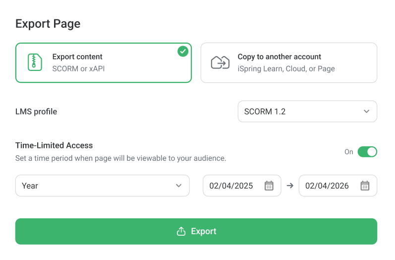 How to set expiration dates when exporting pages