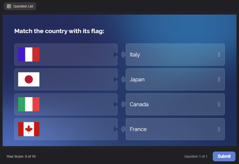 An example of an image matching quiz