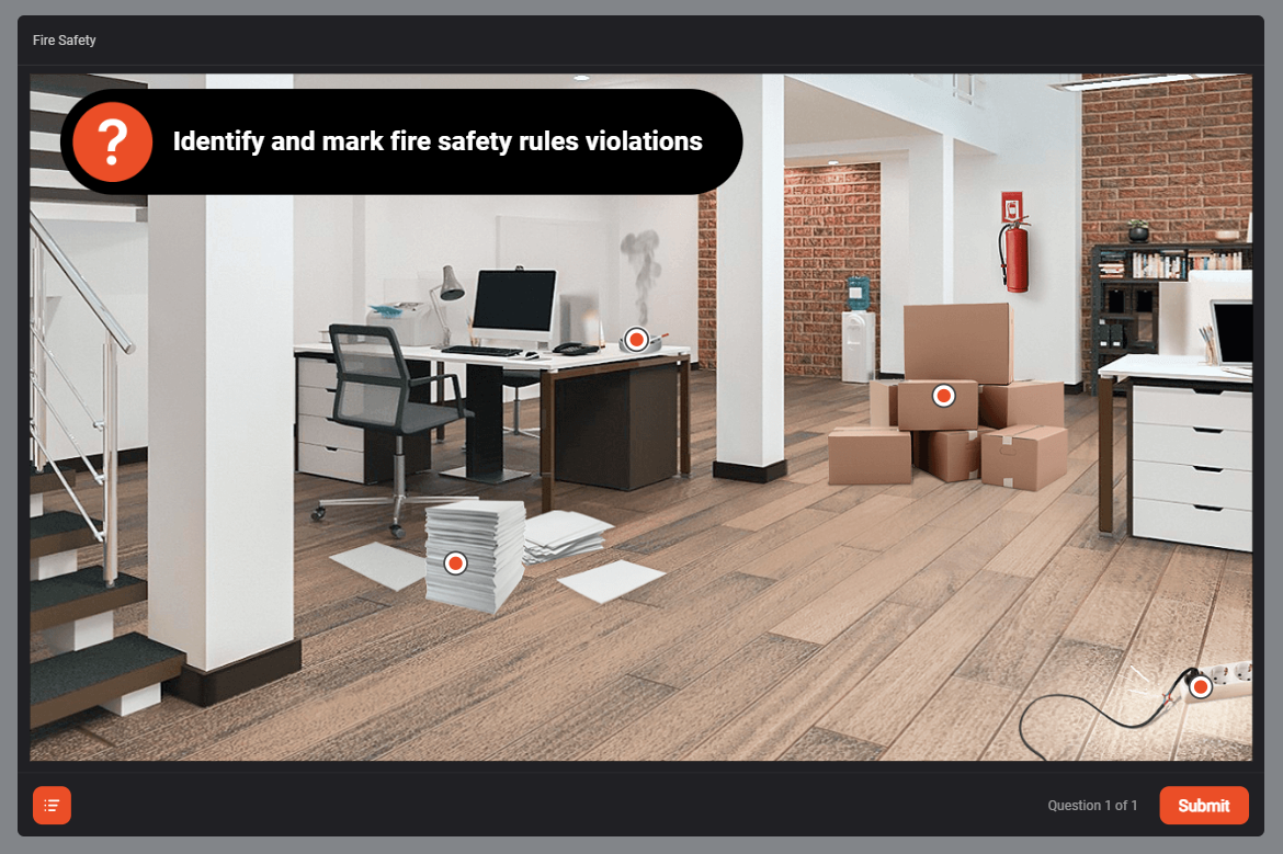 An interactive activity from the demo Fire Safety course by iSpring