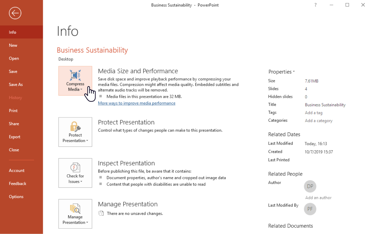 Compress Media option in PowerPoint