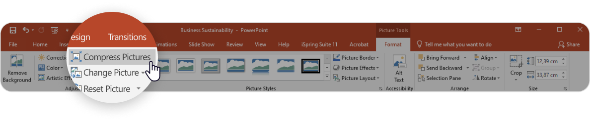 Compress Pictures option in PowerPoint