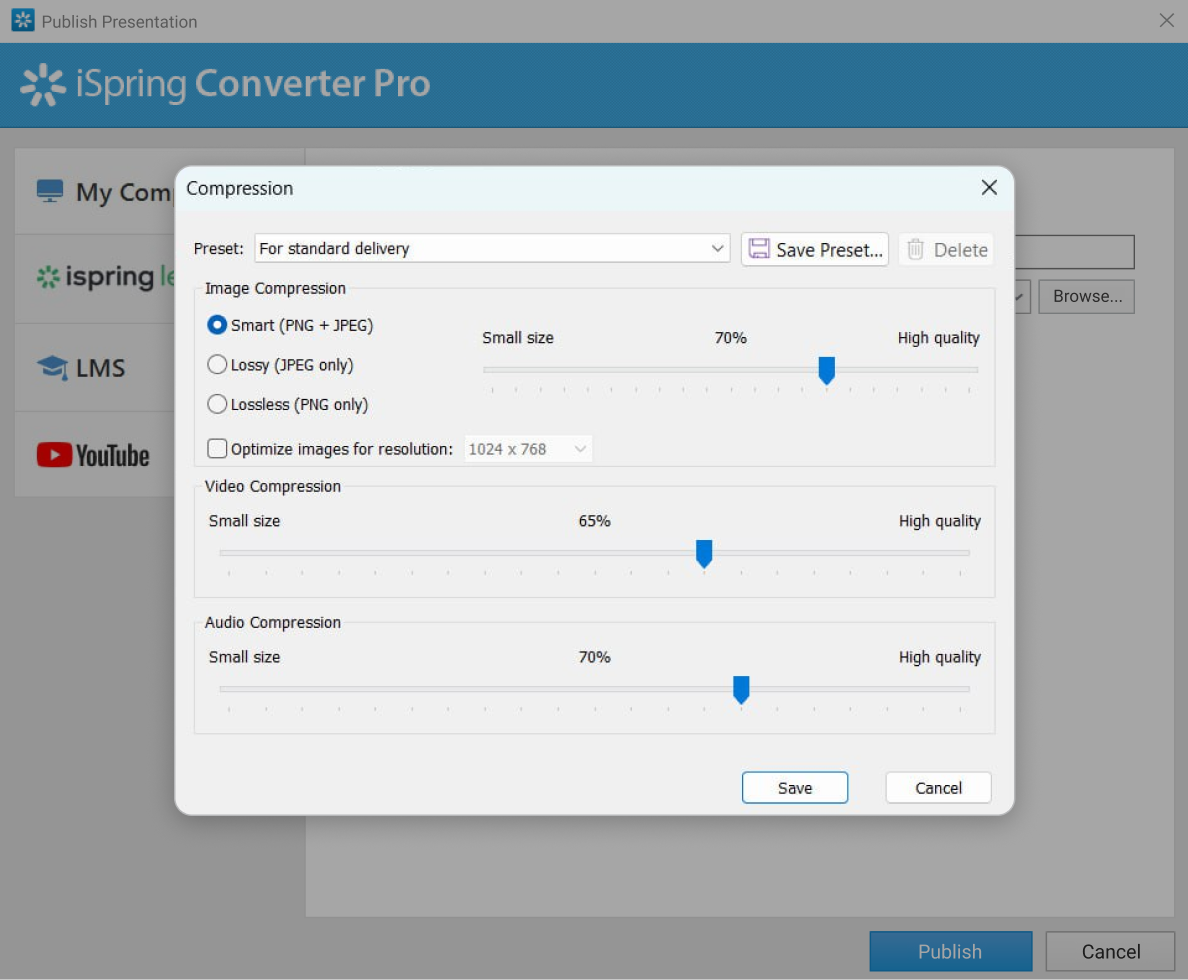 Compression settings in iSpring Converter Pro