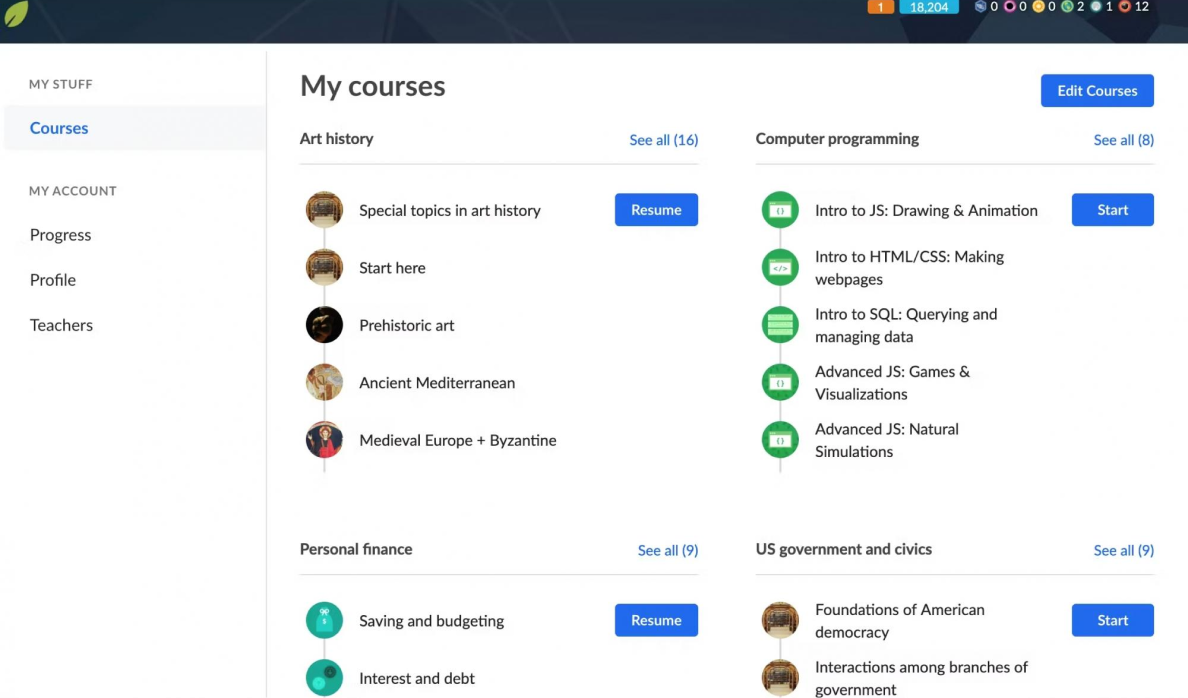 Khan Academy platform interface