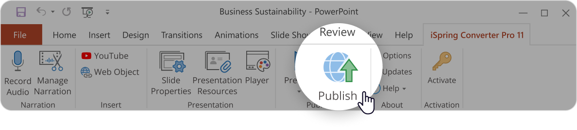 Publishing option in iSpring Converter Pro