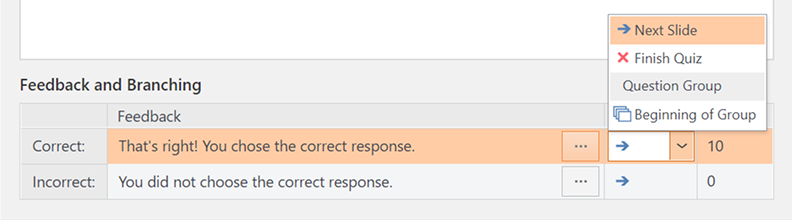 Setting up branching in iSpring QuizMaker