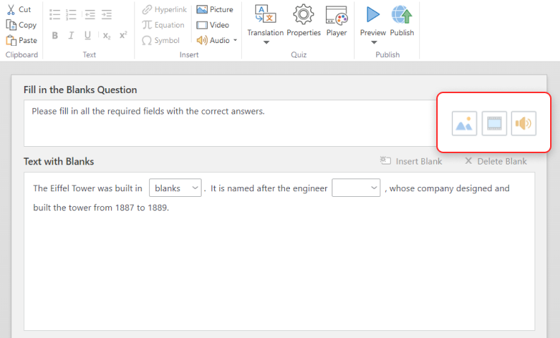 Setting up the slide design in iSpring QuizMaker