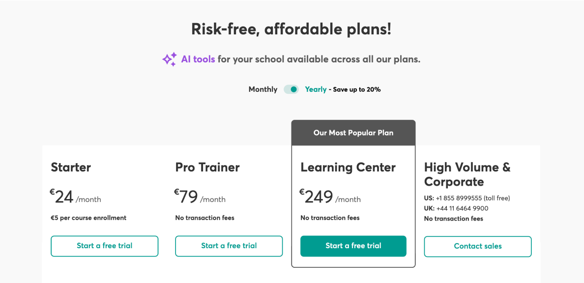 The LearnWorlds LMS pricing plans