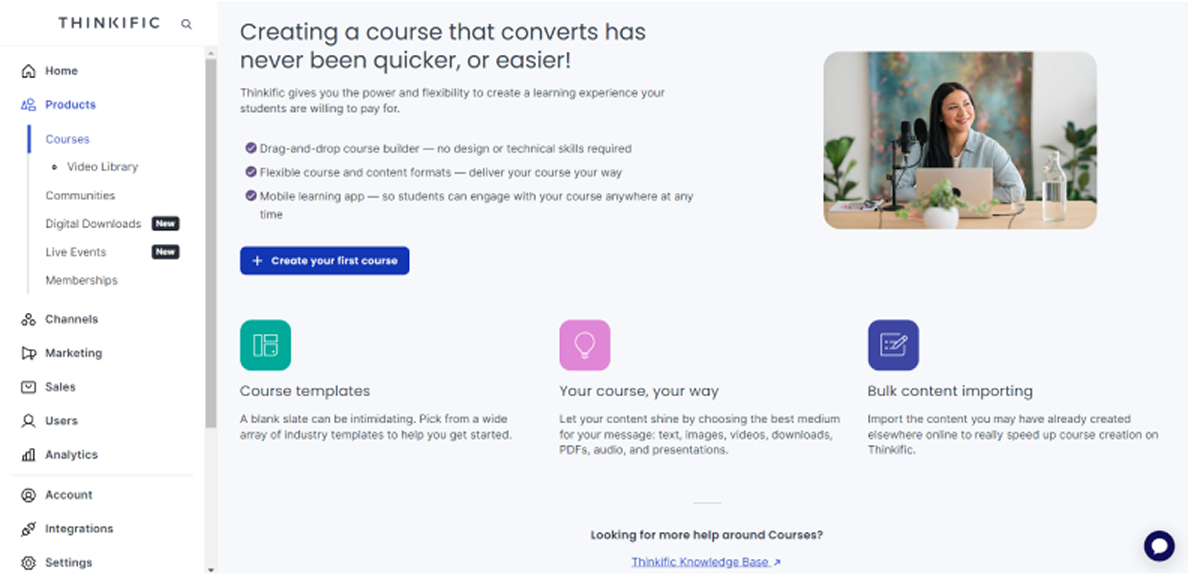 Thinkific platform interface