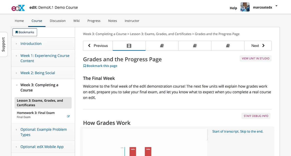 edX platform interface