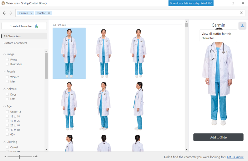 Character customization with Content Library outfit filters