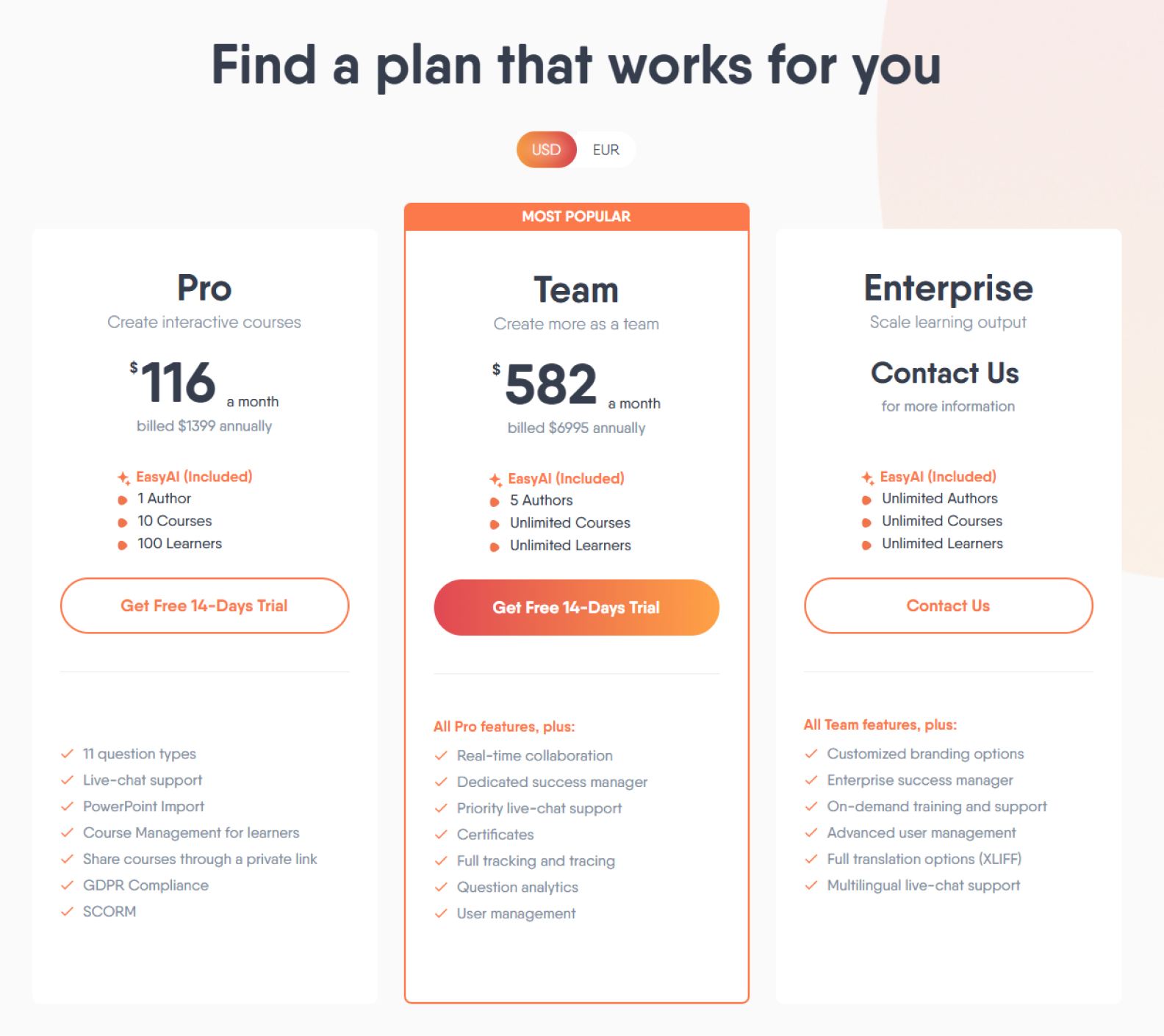 Easygenerator pricing plans Easygenerator pricing plans