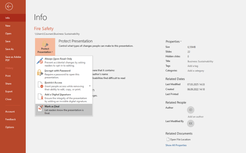 Making a presentation read-only Making a presentation read-only in PowerPoint