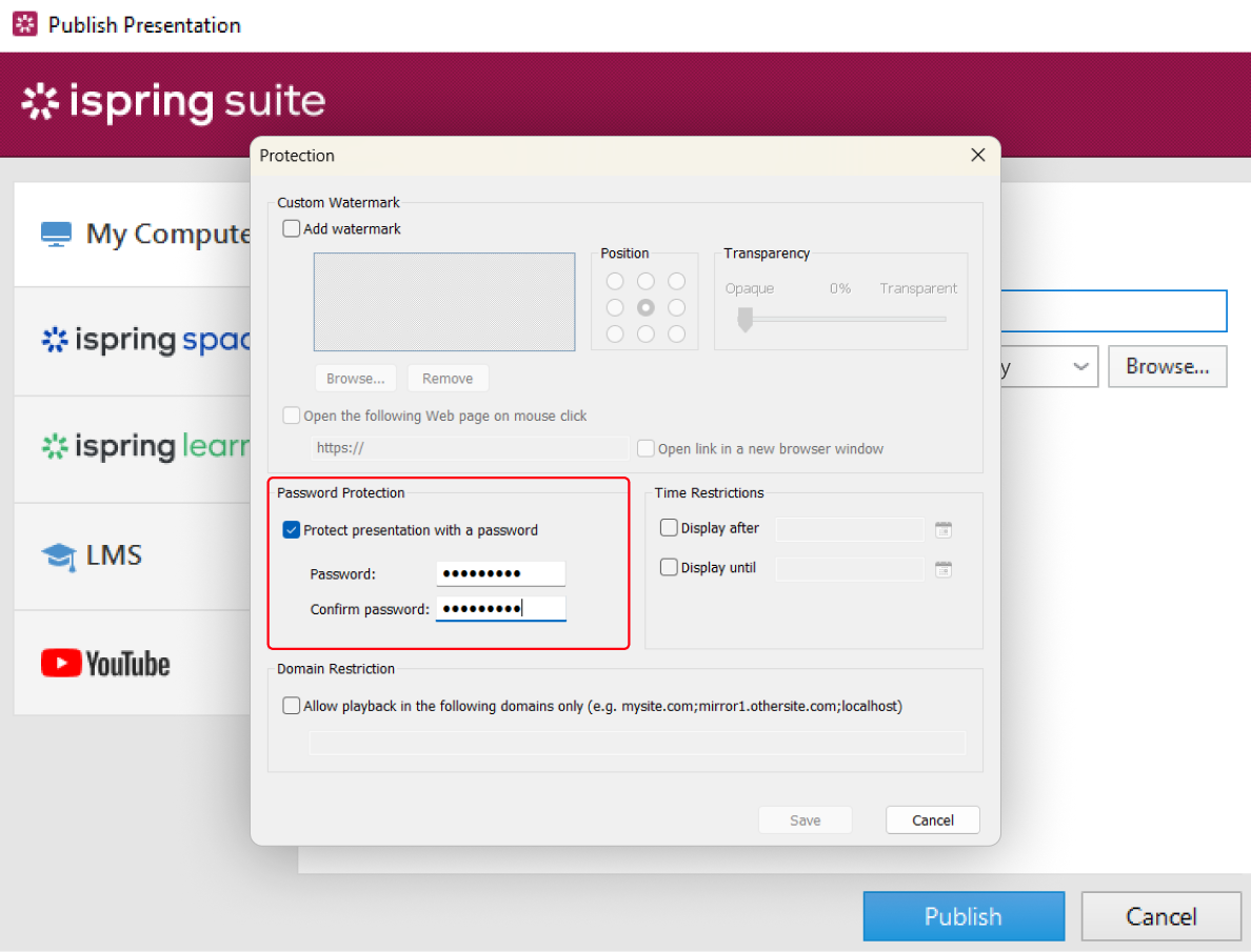 Password protection in iSpring Suite