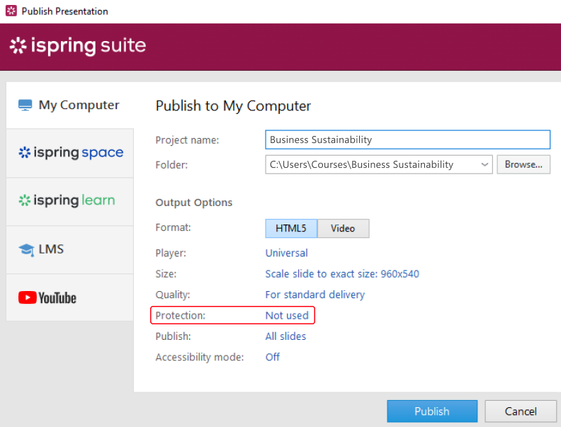 Publishing a presentation Publishing a presentation in iSpring Suite