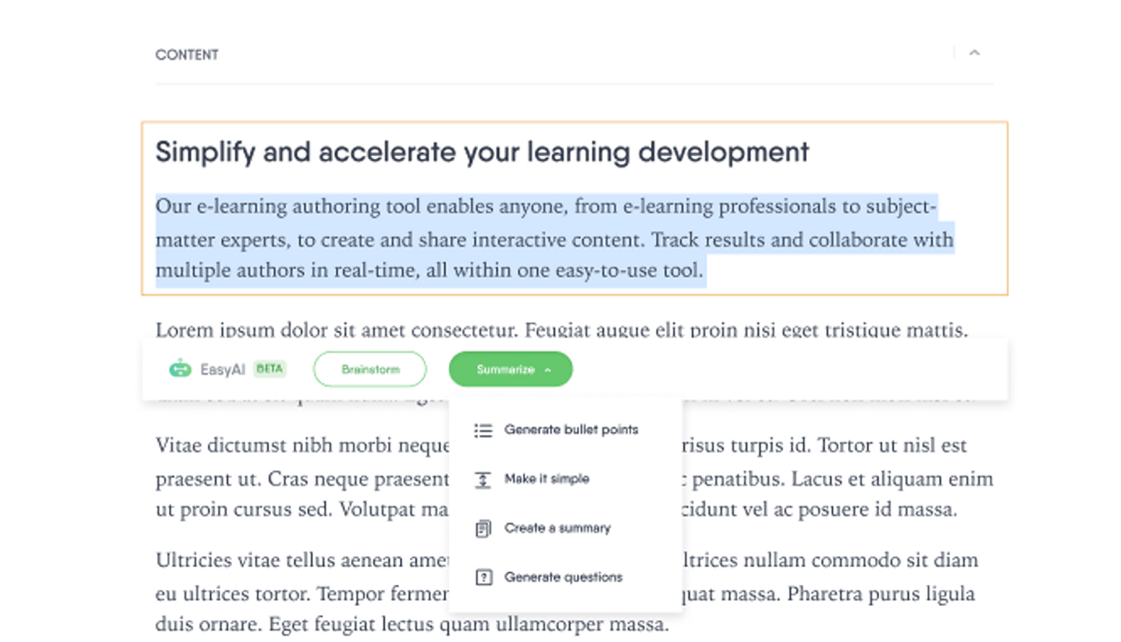 The Easygenerator key features The Easygenerator key features