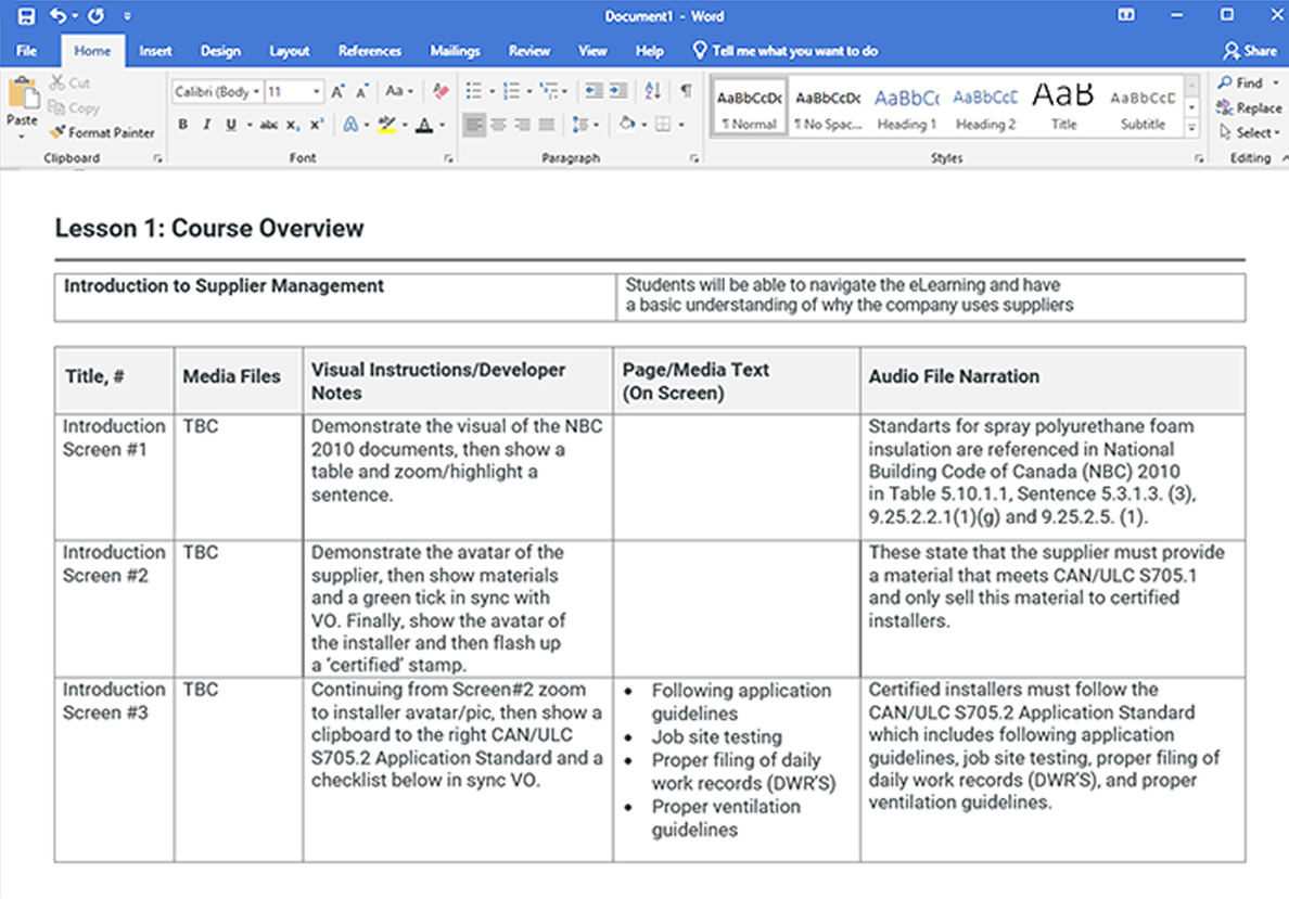 Word storyboard example An example of a textual storyboard made in Microsoft Word