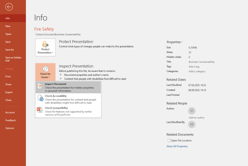 Inspect Document Remove hidden data with Document Inspector