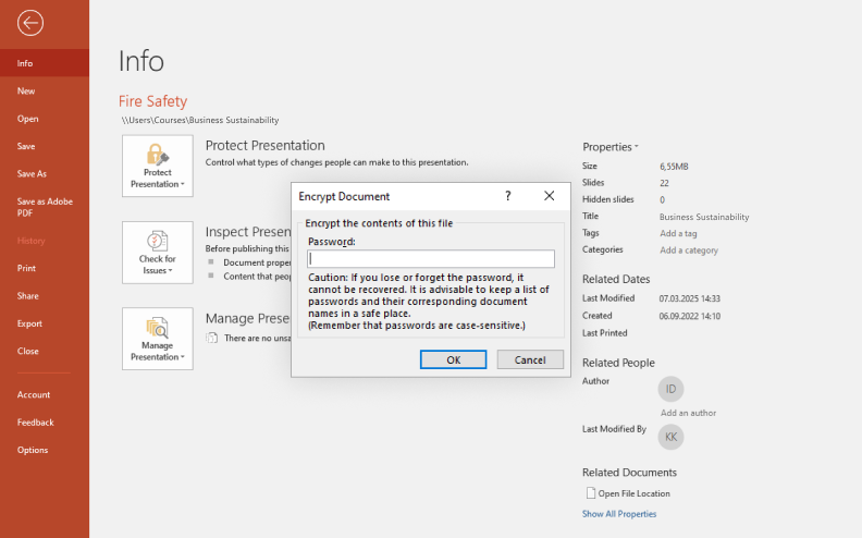Setting a password Protection of PPT slides with a password