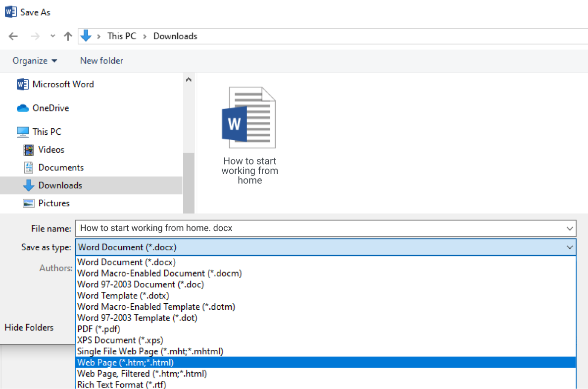Convert a Word document to HTML using Microsoft Word