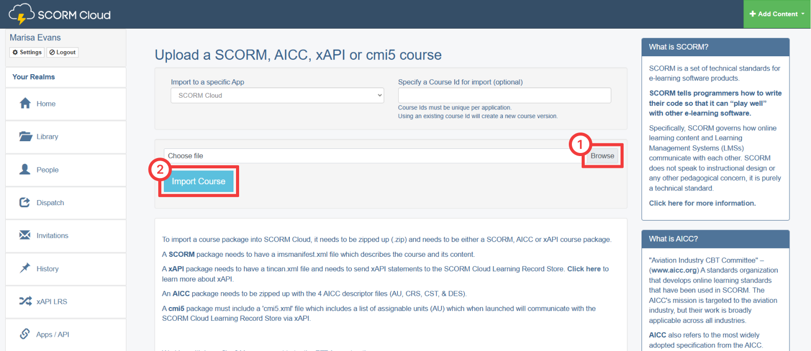 Import Course in SCORM Cloud Import Course in SCORM Cloud