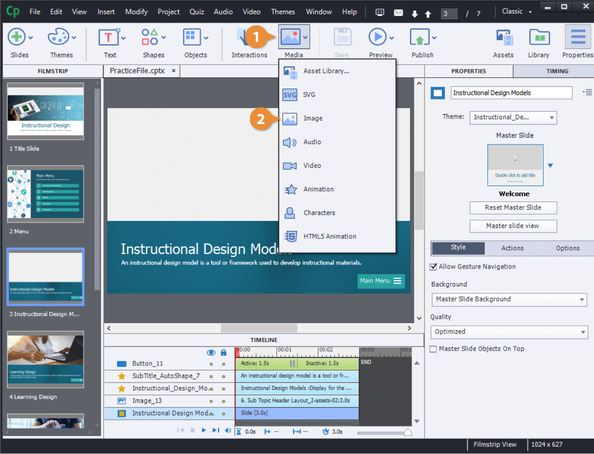 Importing text and images into Adobe Captivate