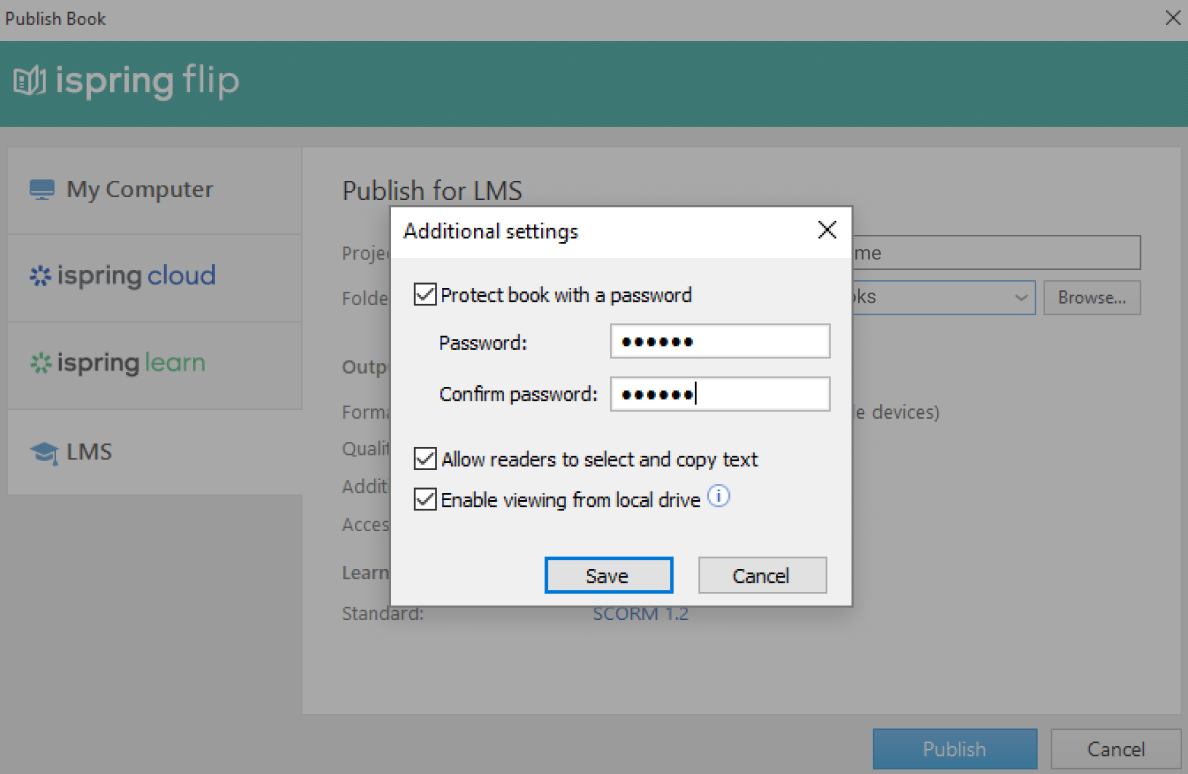 Setting a password using iSpring Suite