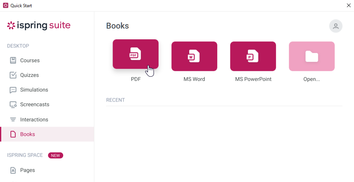 Books tab in iSpring Suite
