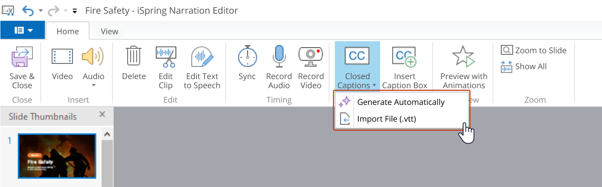 Generating or adding captions in PowerPoint with iSpring Suite