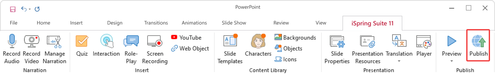 Click on Publish iSpring Suite - an e-learning content creation tool