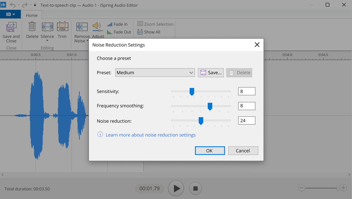 Remove noise when editing a voice-over in PowerPoint with iSpring Suite