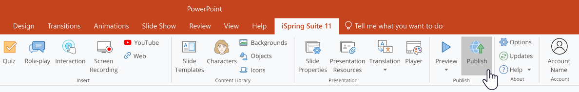 Publish a PowerPoint training presentation as a video, SCORM, or HTML5 file
