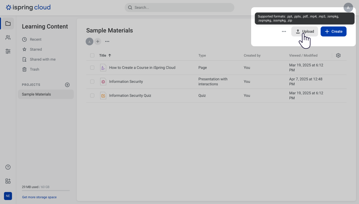 Adding a PowerPoint presentation to iSpring Cloud
