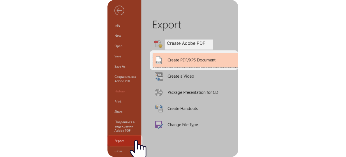 Conversion of a PowerPoint presentation to a PDF