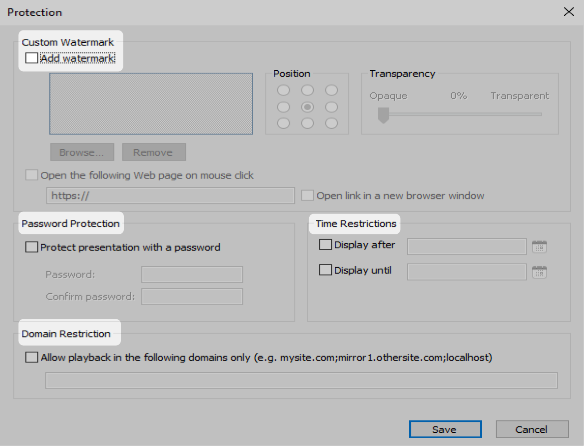 Protection options when publishing a PowerPoint presentation