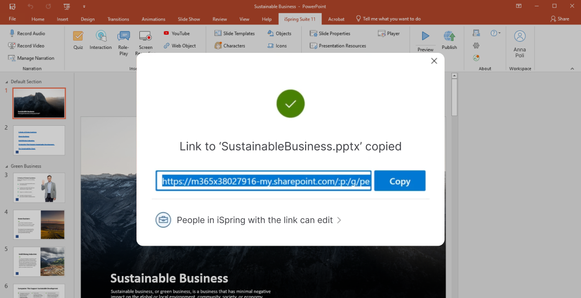 Setting file access when sharing a PowerPoint presentation