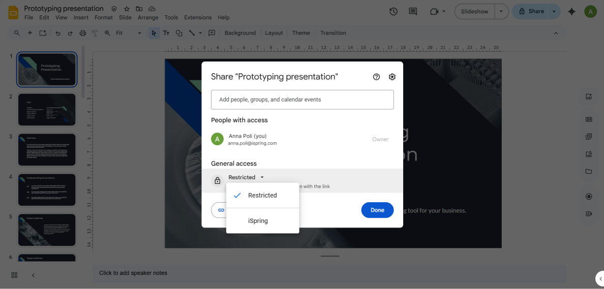 Sharing a PowerPoint presentation saved on Google Drive