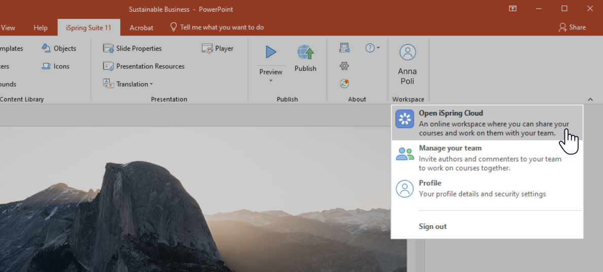 Sharing a presentation via iSpring Cloud