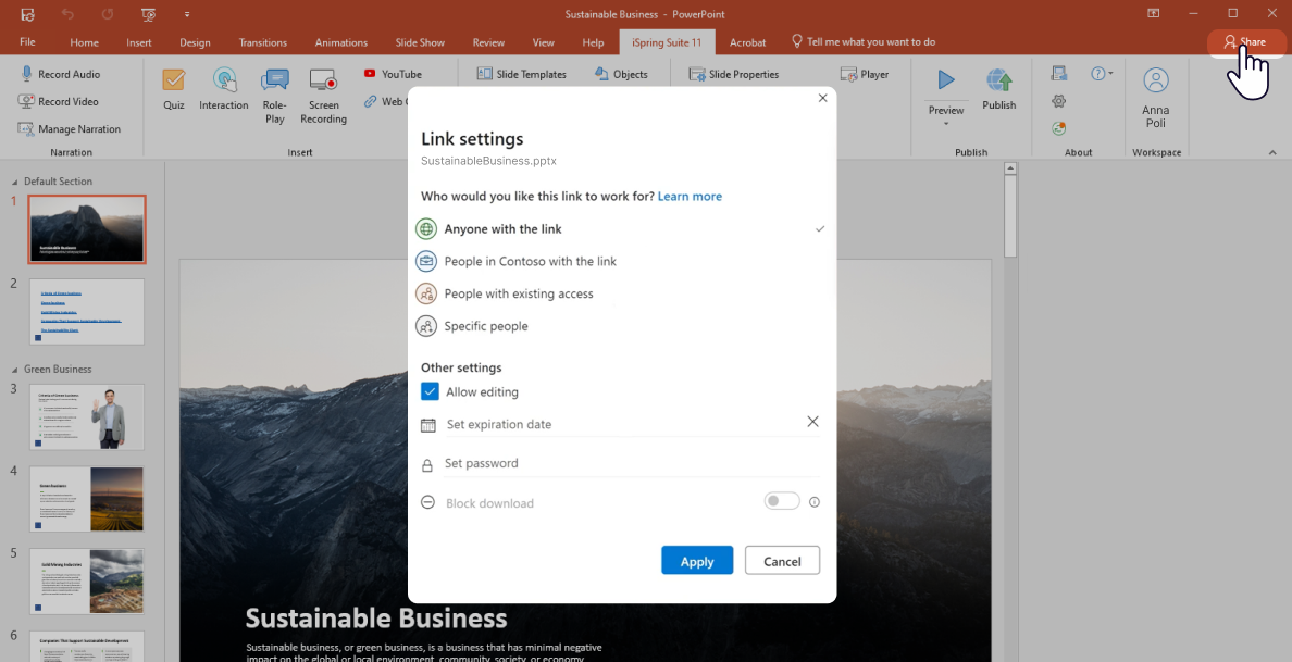 Sharing a PowerPoint presentation