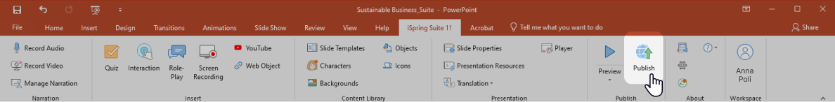 Publishing option in iSpring Suite