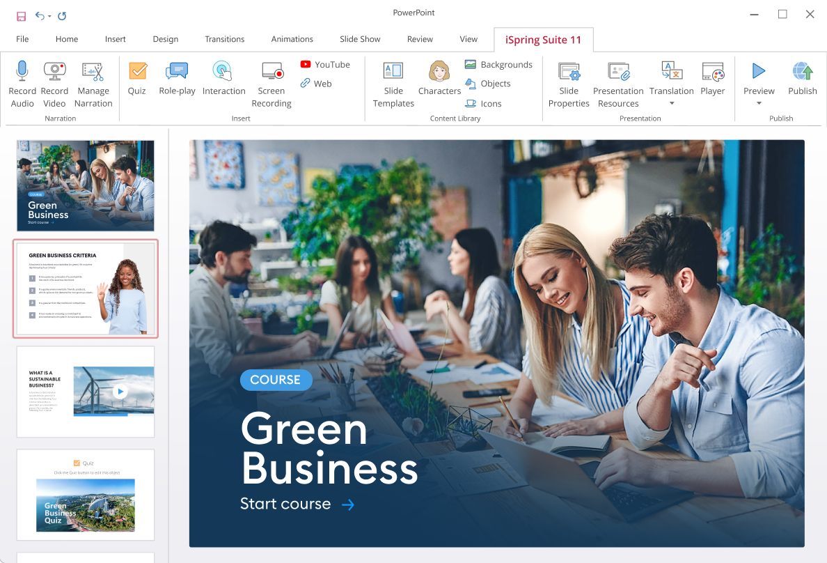Building courses with iSpring Suite, a PowerPoint add-on