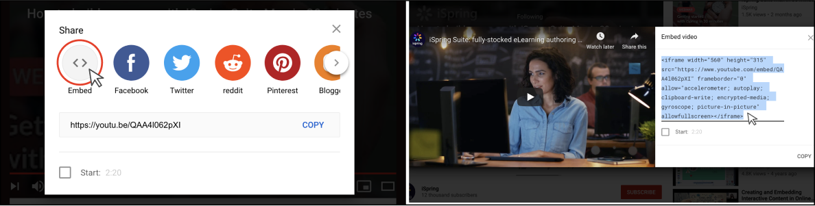 Copying an Embed code Copying an Embed code