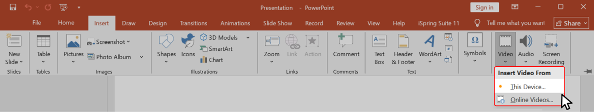 Inserting an online video Inserting an online video from YouTube